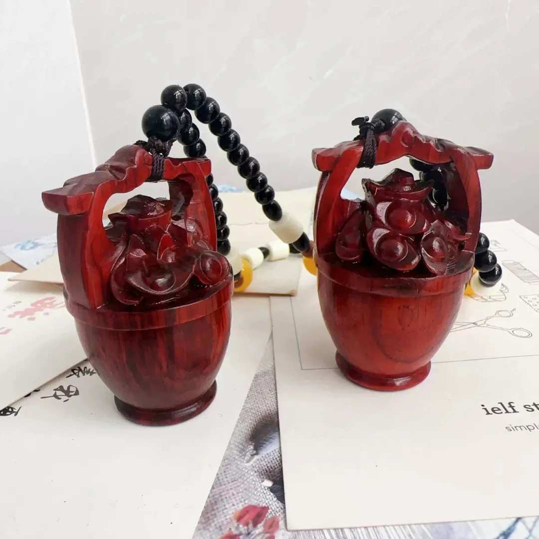 紫檀木纯手工雕刻一桶金把件