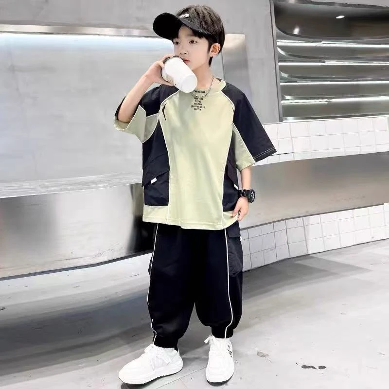 男童夏装套装2025新款中大童夏款帅气男孩夏季短袖防蚊裤两件套潮