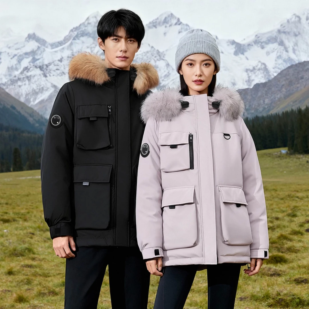 艾格棉衣2025女新款冬季保暖加厚工装宽松大毛领棉服外套