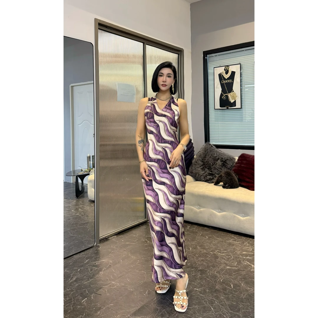 SONG-原创【连衣裙-飘柔恋紫】新款拼接网纱时尚显瘦气质印花背心