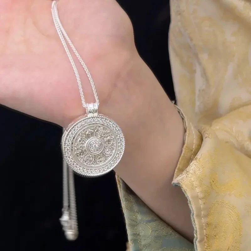 八宝罗盘吊坠实心可转动项链情人节送女友