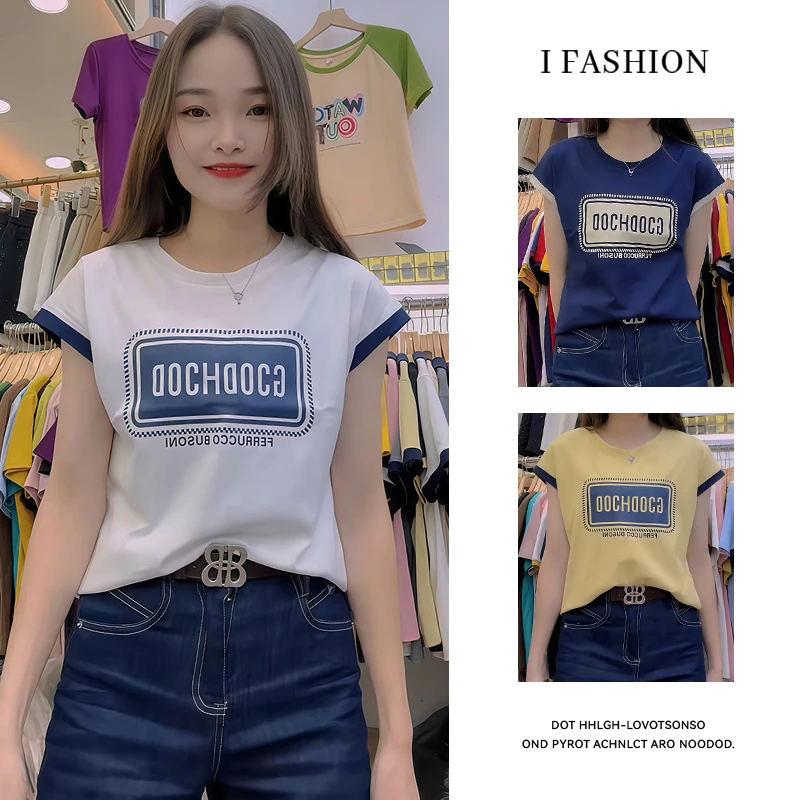 设计感字母圆领印花短袖t恤女2025夏季新款减龄气质百搭通勤上衣