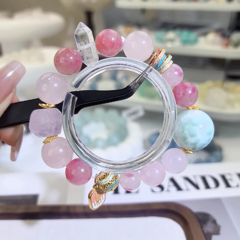 【海樱/感情顺利】樱花雨高品马光粉绿海纹水晶手串多样性发货