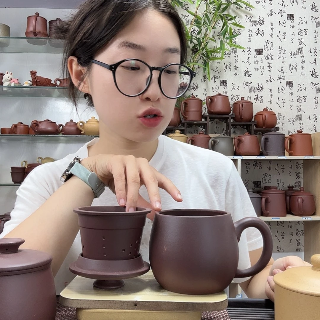 茶杯紫砂原矿紫泥福圆三件套没礼盒微瑕不退换400CC
