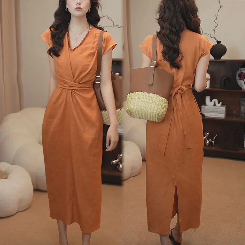 2025夏季新款时尚韩版飞飞袖连衣裙女气质显瘦设计感中长款休闲裙