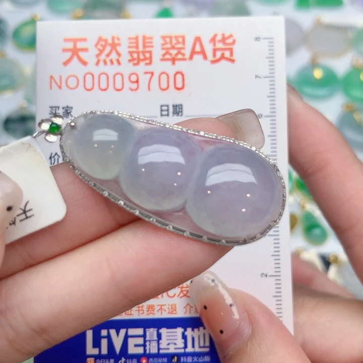 岑***七翡翠18K金镶嵌颈饰豆子