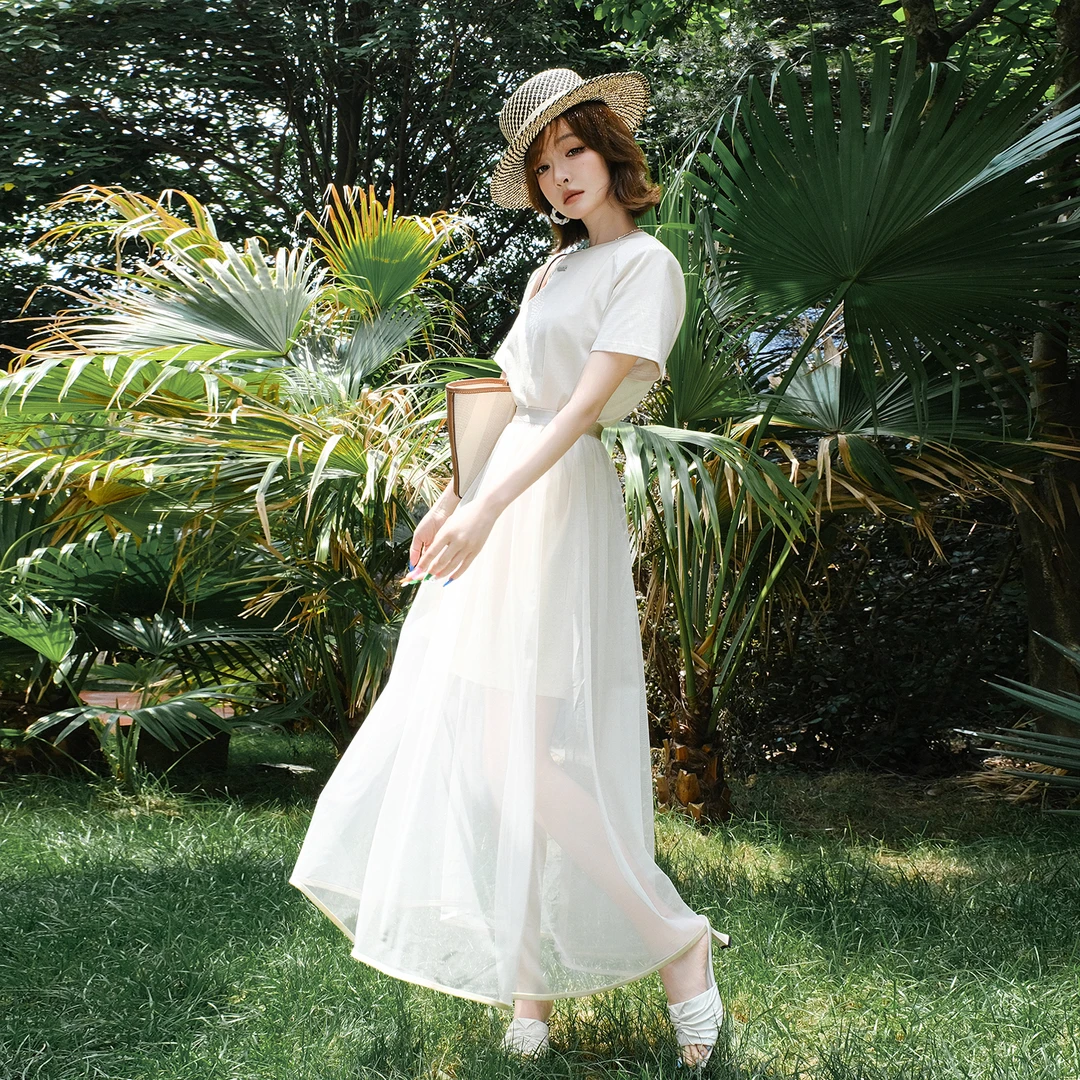 【现货】MIIUCOT恤短裙+飘逸透视纱半身裙套装T9175S4241