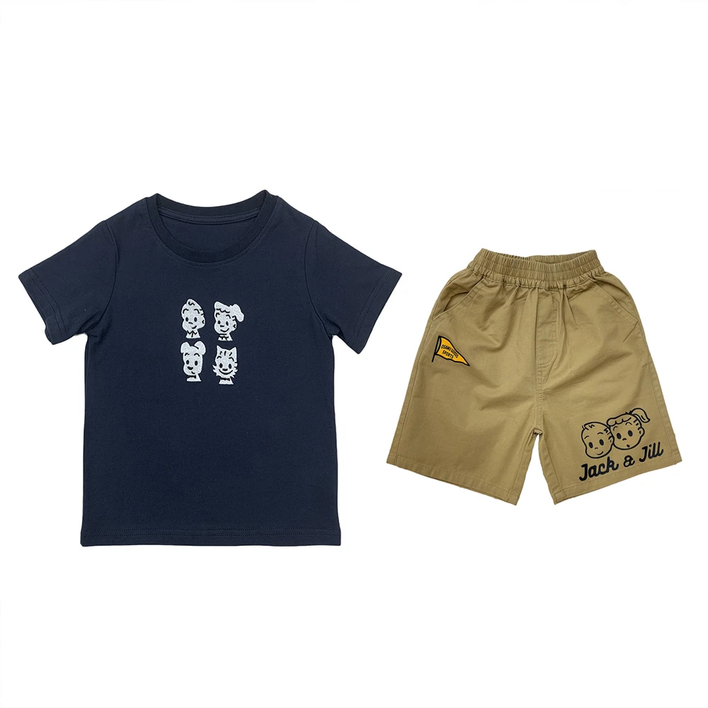 008【断码】清清清藏蓝色园田短袖+卡奇园田短裤组合套装