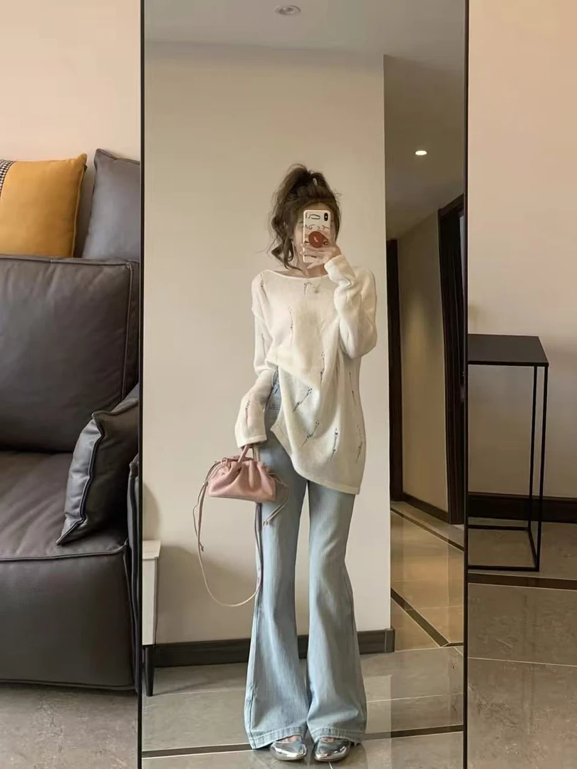 设计感慵懒风软糯破洞镂空针织衫女薄款毛衣外搭防晒罩衫#5301