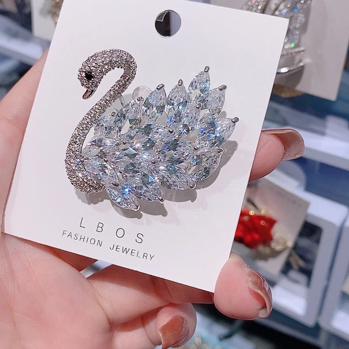 锆石铜合金天鹅胸针 经典款