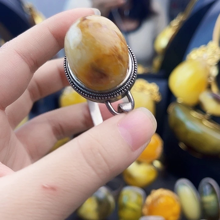 裸石琥珀银S925镶嵌