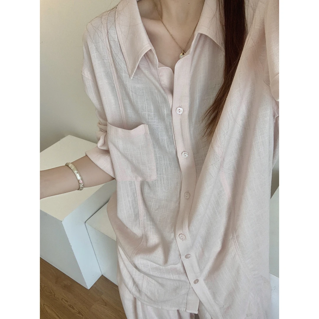 老钱风甜美粉色凉感睡衣女夏季2025新款长袖长裤家居服套装可外穿