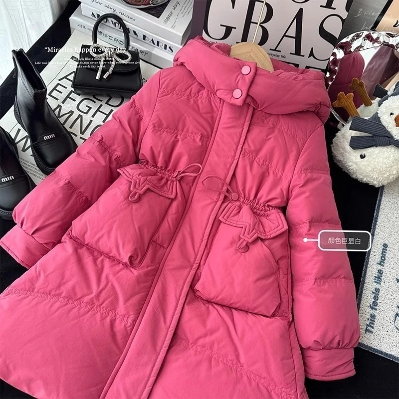 女童收腰棉服中长款2025冬季新款棉袄韩版加厚中大童冬装外套