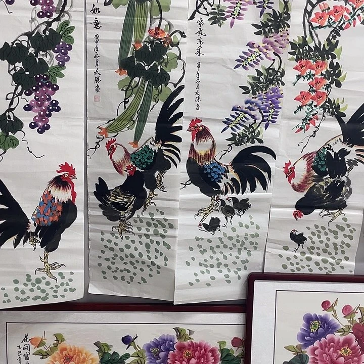 国画国画作品书法作品原稿大公鸡四条屏