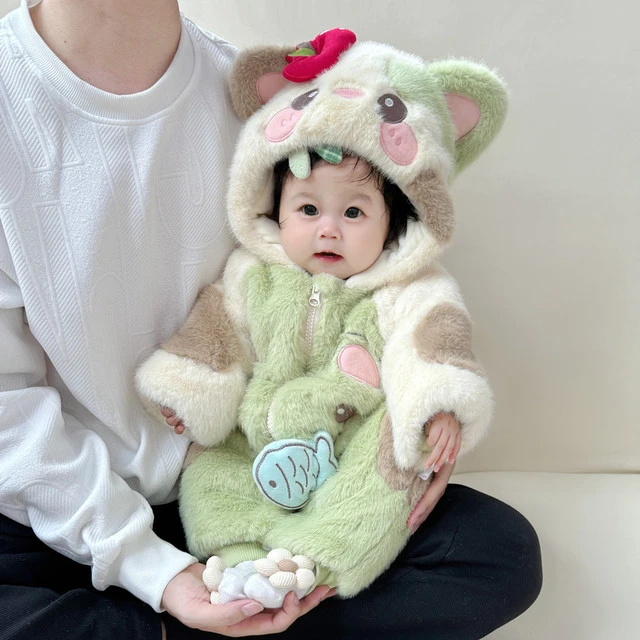 网红新生婴儿冬装连体衣加厚外出抱衣可爱超萌男女宝宝冬季棉衣服