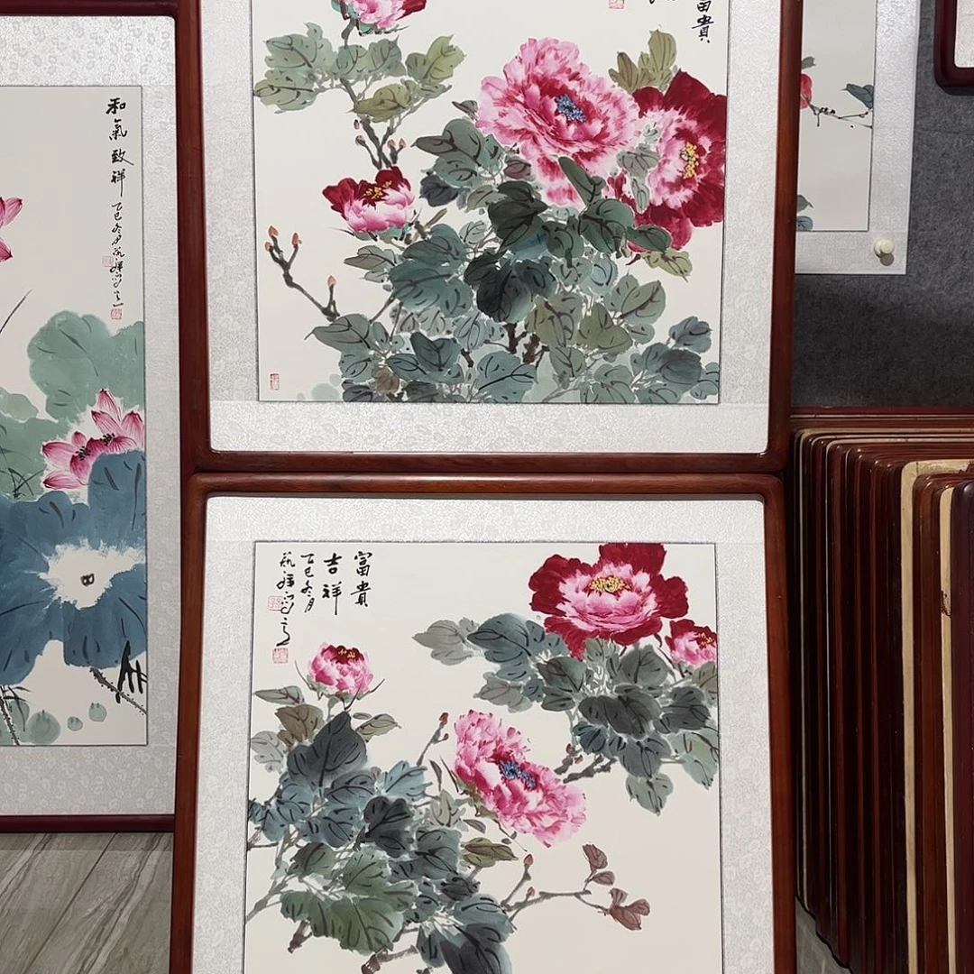 国画书画作品带框63×63