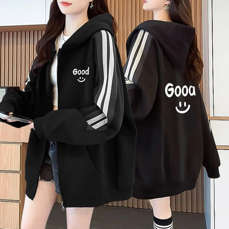 韩版纯棉大码薄款开衫连帽卫衣女2025春秋款韩版外穿洋气上衣外套