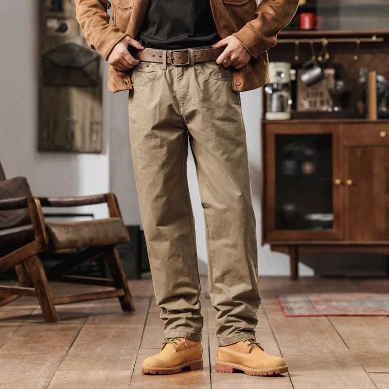高品质重工纯棉美式宽松直筒休闲裤长裤男式秋季