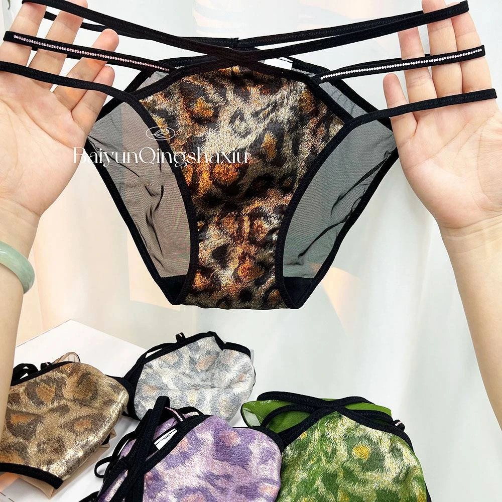 【性感豹纹绑带内裤】细带薄款镂空透气低腰女士三角裤-K2558