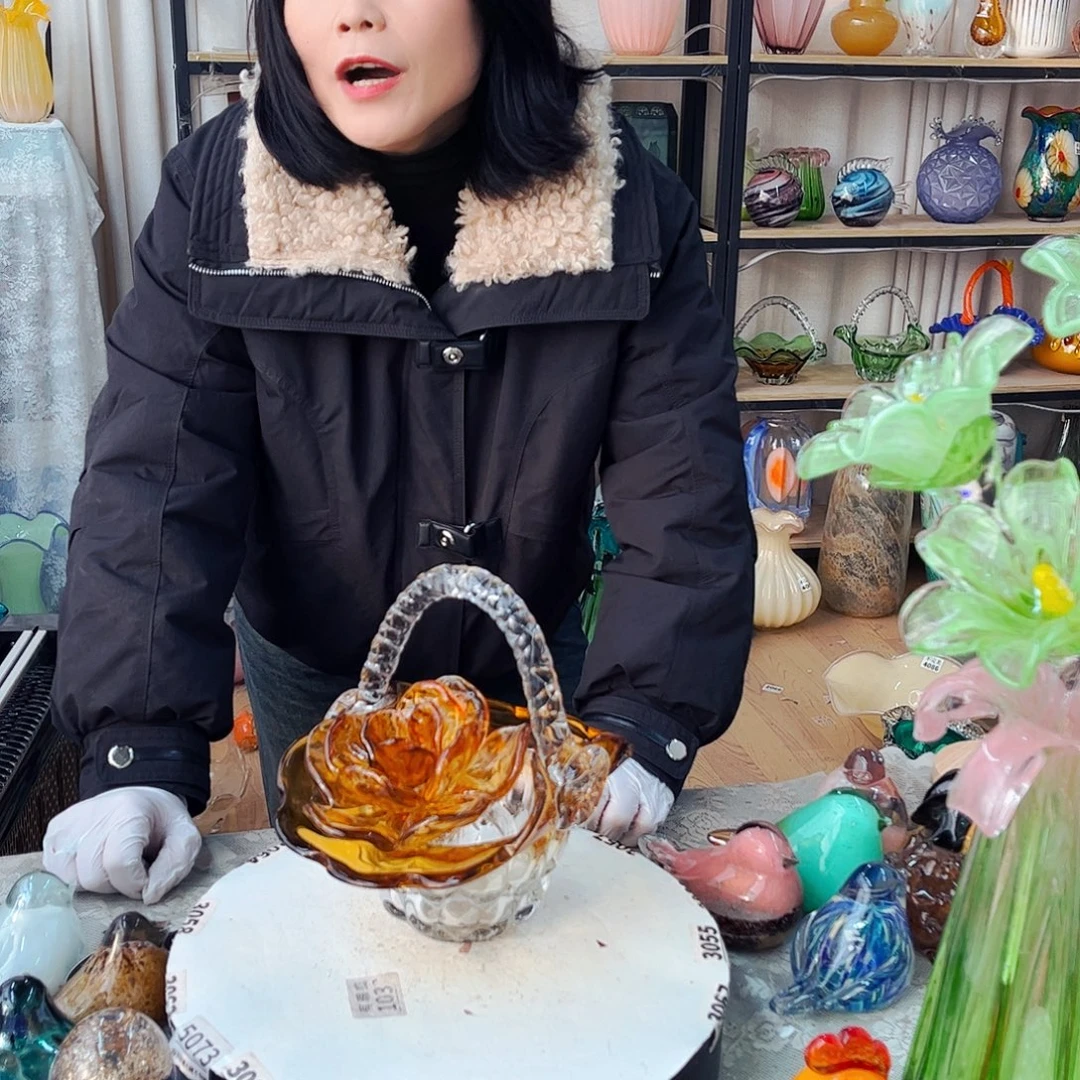 一套1花1篮福利家悦琉璃工艺品