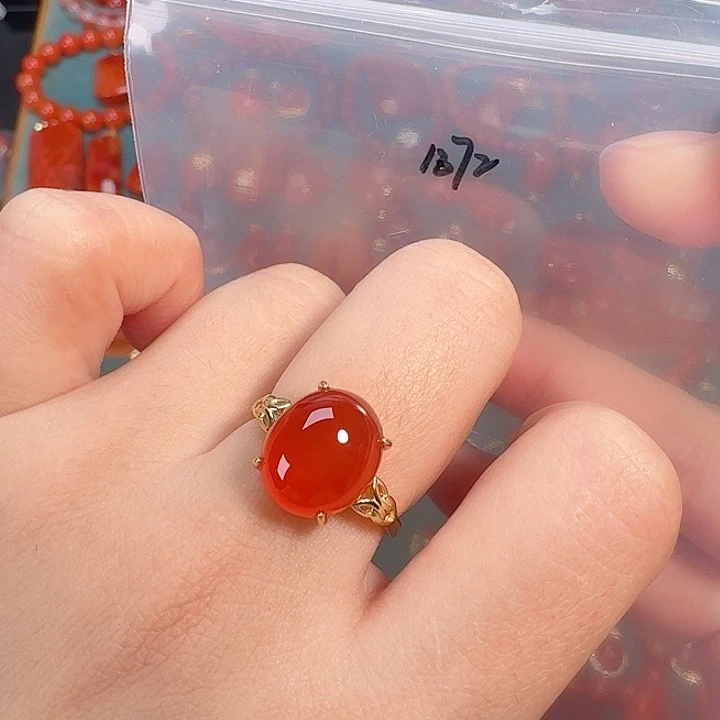 南红玛瑙银S925镶嵌戒指