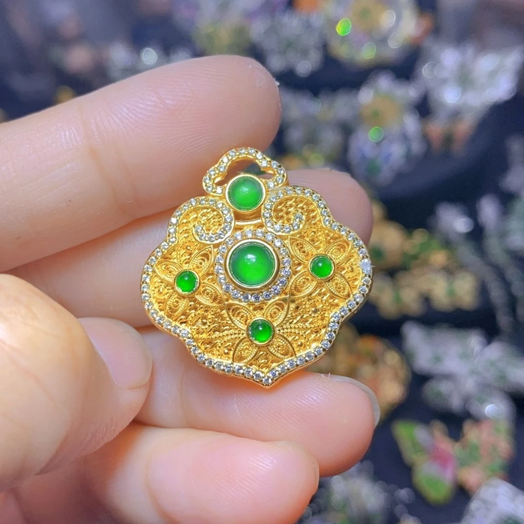 翡翠银S925镶嵌吊坠(不含链)天然翡翠