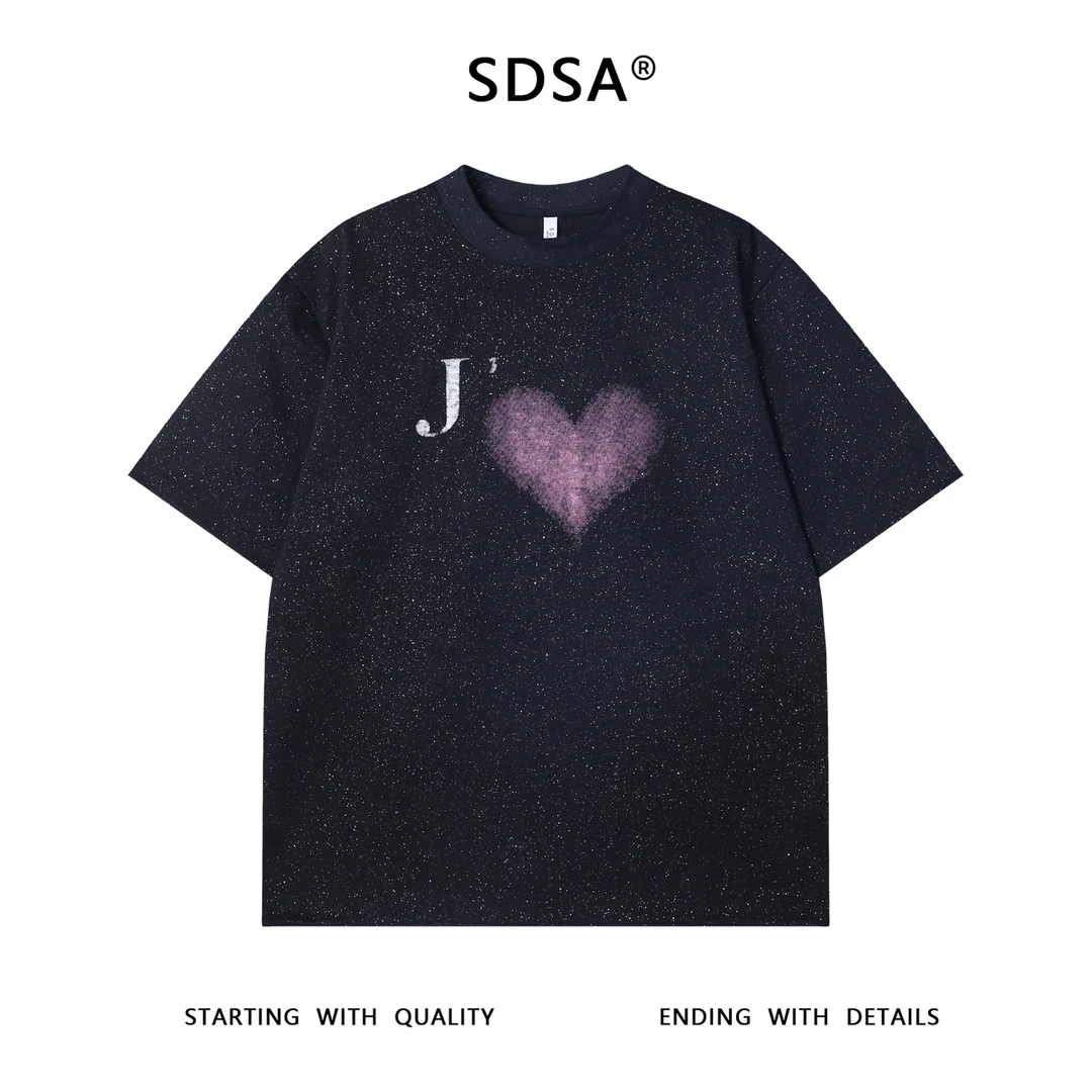 夏季高级感新款男士韩系爱心字母印花圆领短袖T恤休闲百搭上衣