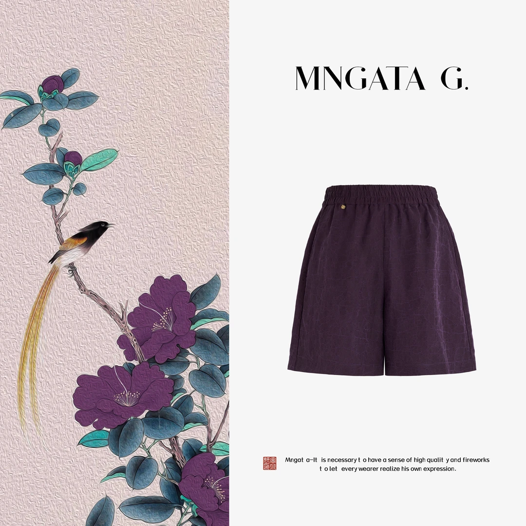 MNGATA G.宫小妍【香云纱·梨青】夏日新中式中国风真丝短裤5061705