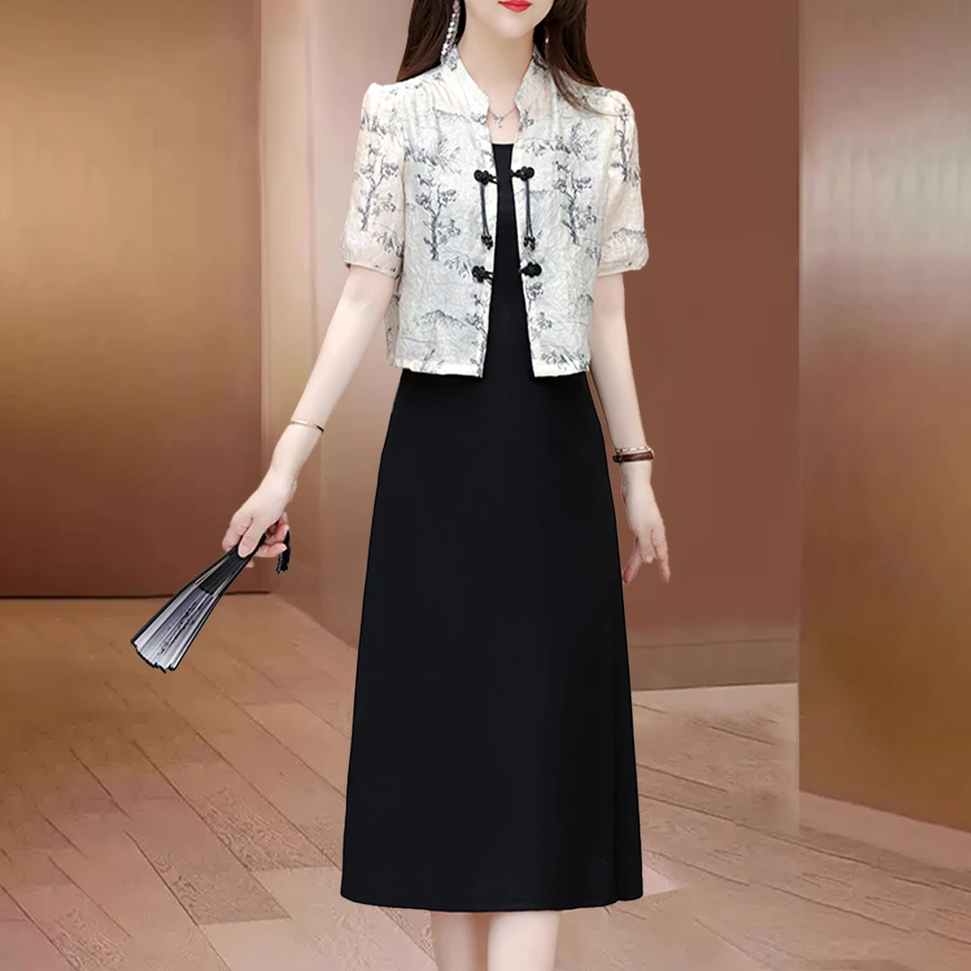 新中式改良旗袍爆款连衣裙2025新款轻奢高级感气质两件套