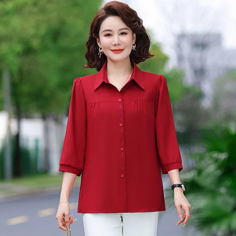 中老年衣服衬衫高档洋气中老年女装妈妈装夏装妈妈装夏季宽松时髦
