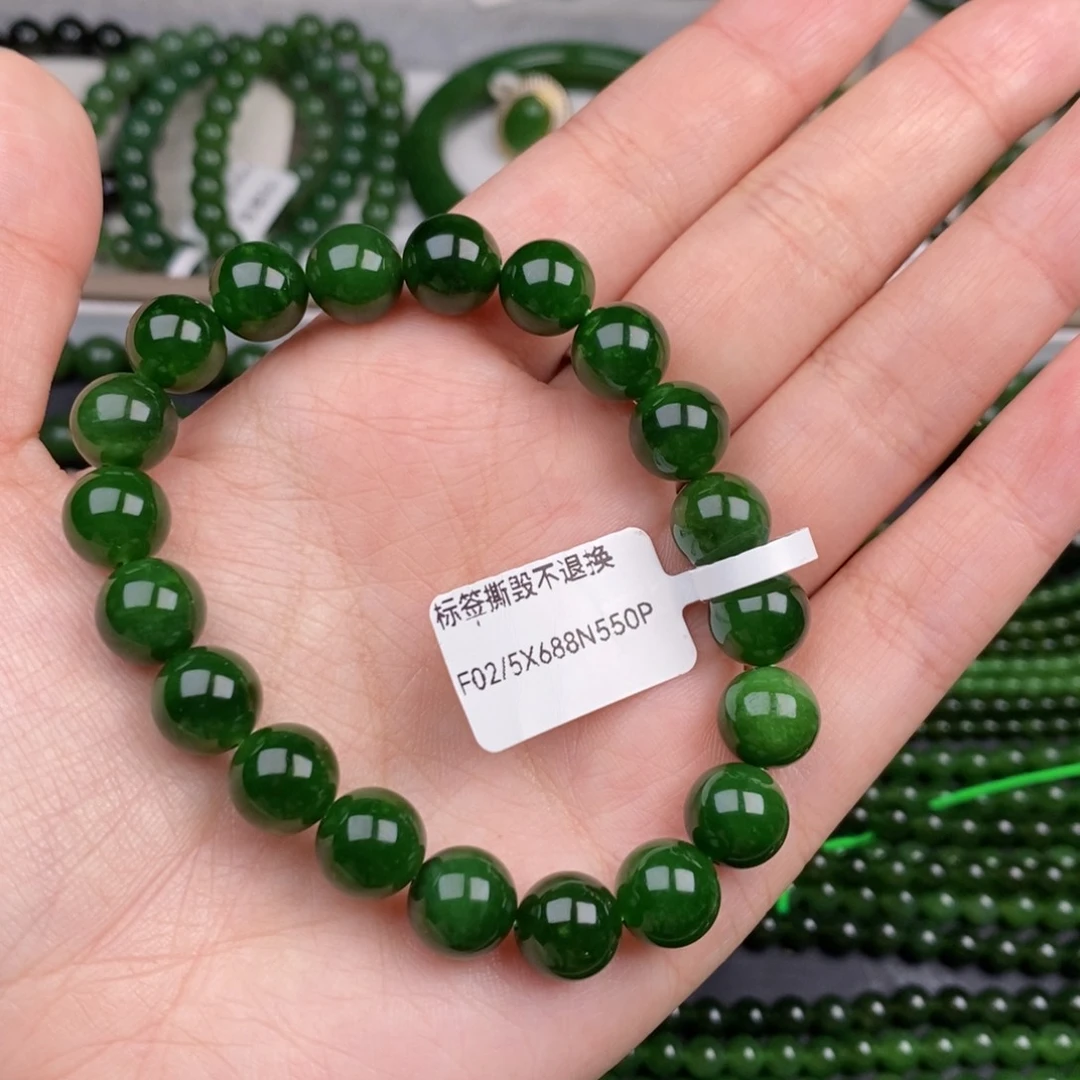未镶嵌手串和田玉（碧玉）10m无黑辣菠菜绿捡漏