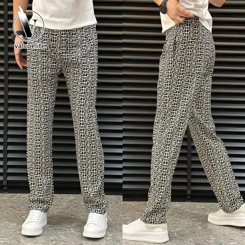 VALVOELITE高街垂感男士印花休闲裤夏季时尚修身速干冰丝透气长裤