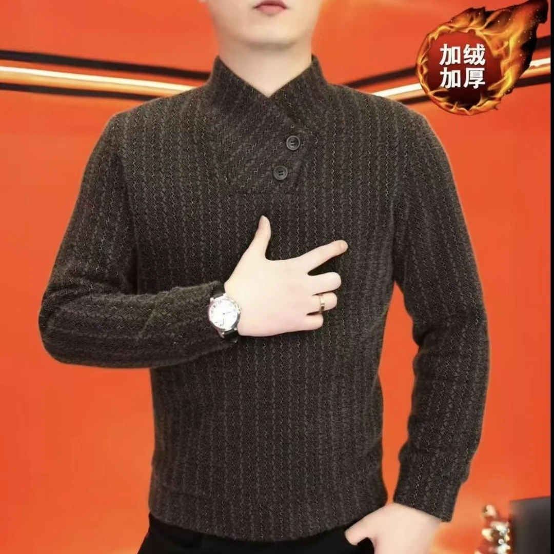冬季轻奢男士毛衣时尚加绒加厚休闲线衣帅气时尚简约男装针织衫
