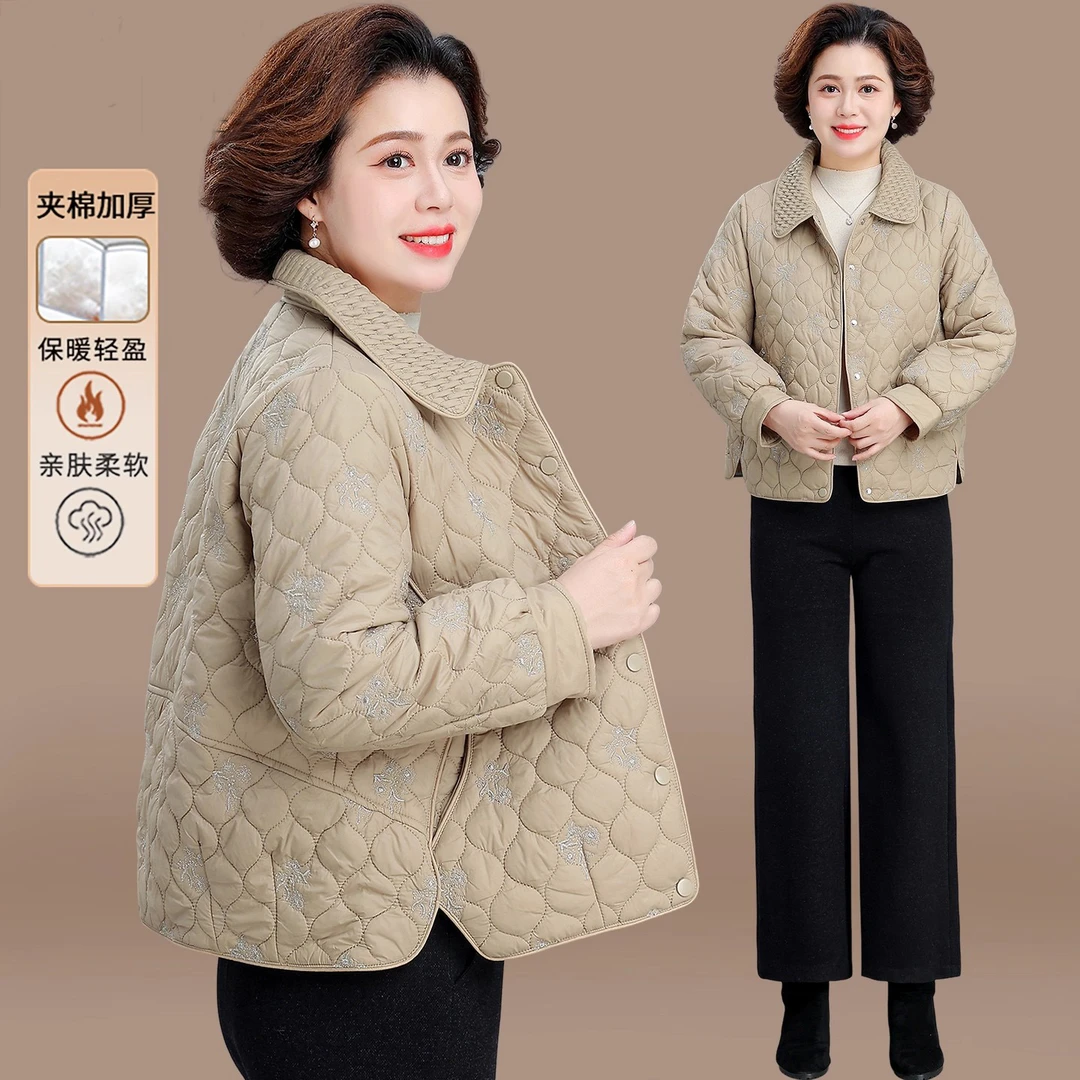 妈妈秋冬夹棉外套轻薄棉衣阔太太高级品牌女装中老年人秋装小棉袄