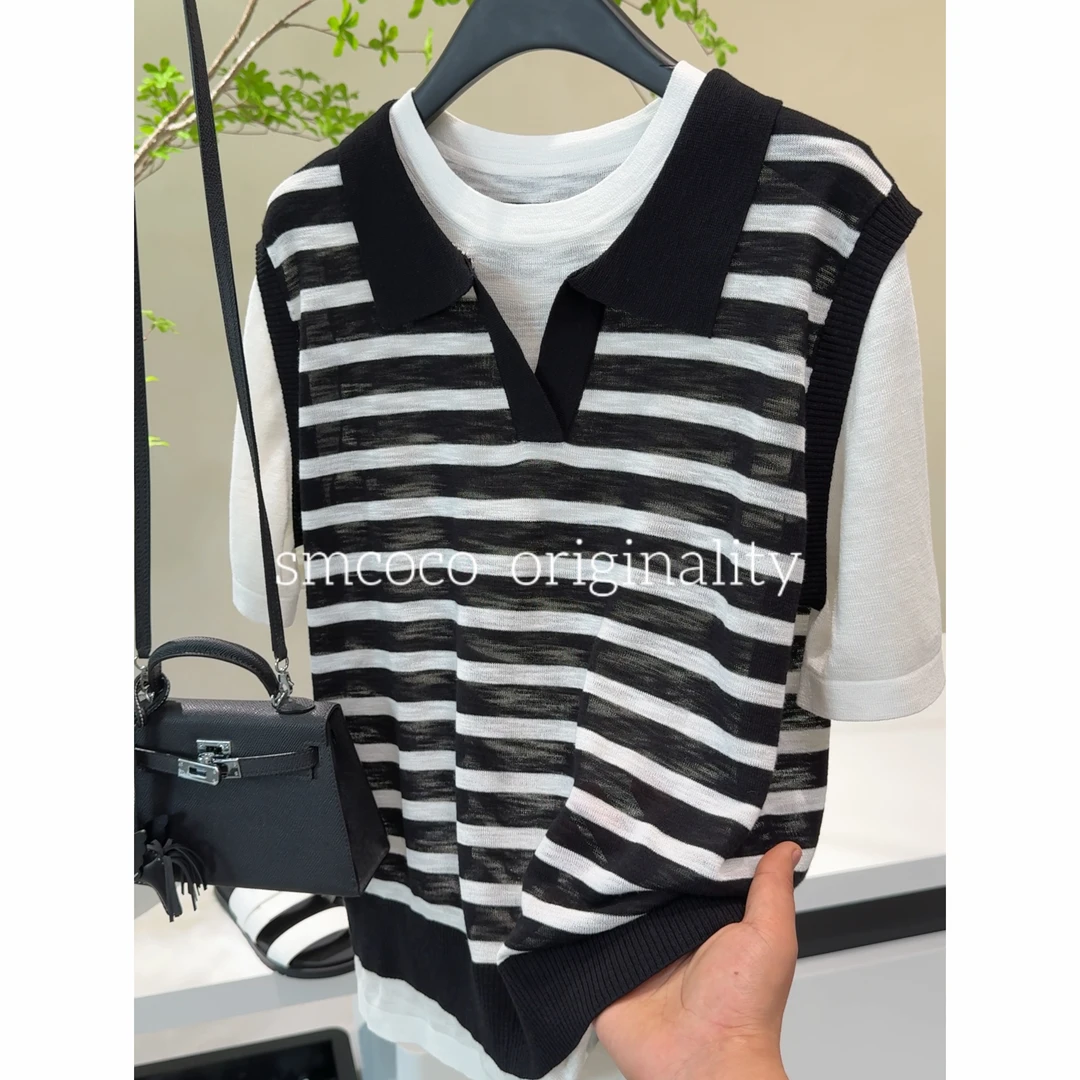 【重磅新款】假两件条纹小V领洋气时尚气质显瘦百搭针织衫ZG03454