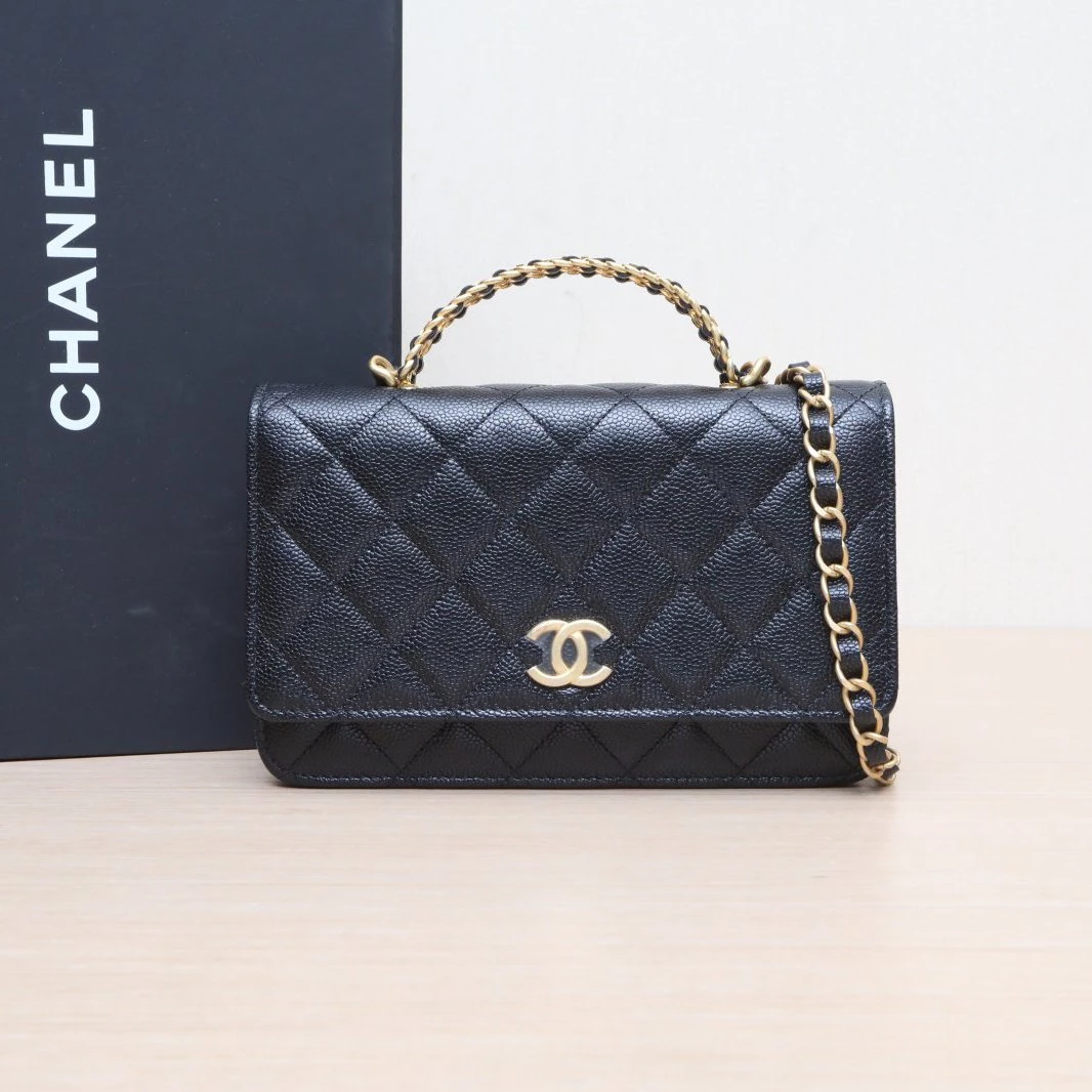 99新 Chanel/香奈儿 小花6枫22S 手柄CF WOC 黑色 芯片开