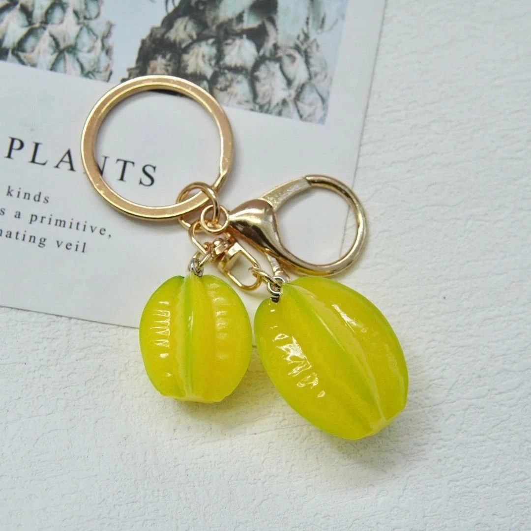 钥匙扣女可爱卡通树脂水果杨桃汽车钥匙扣书包挂件小饰品高颜值