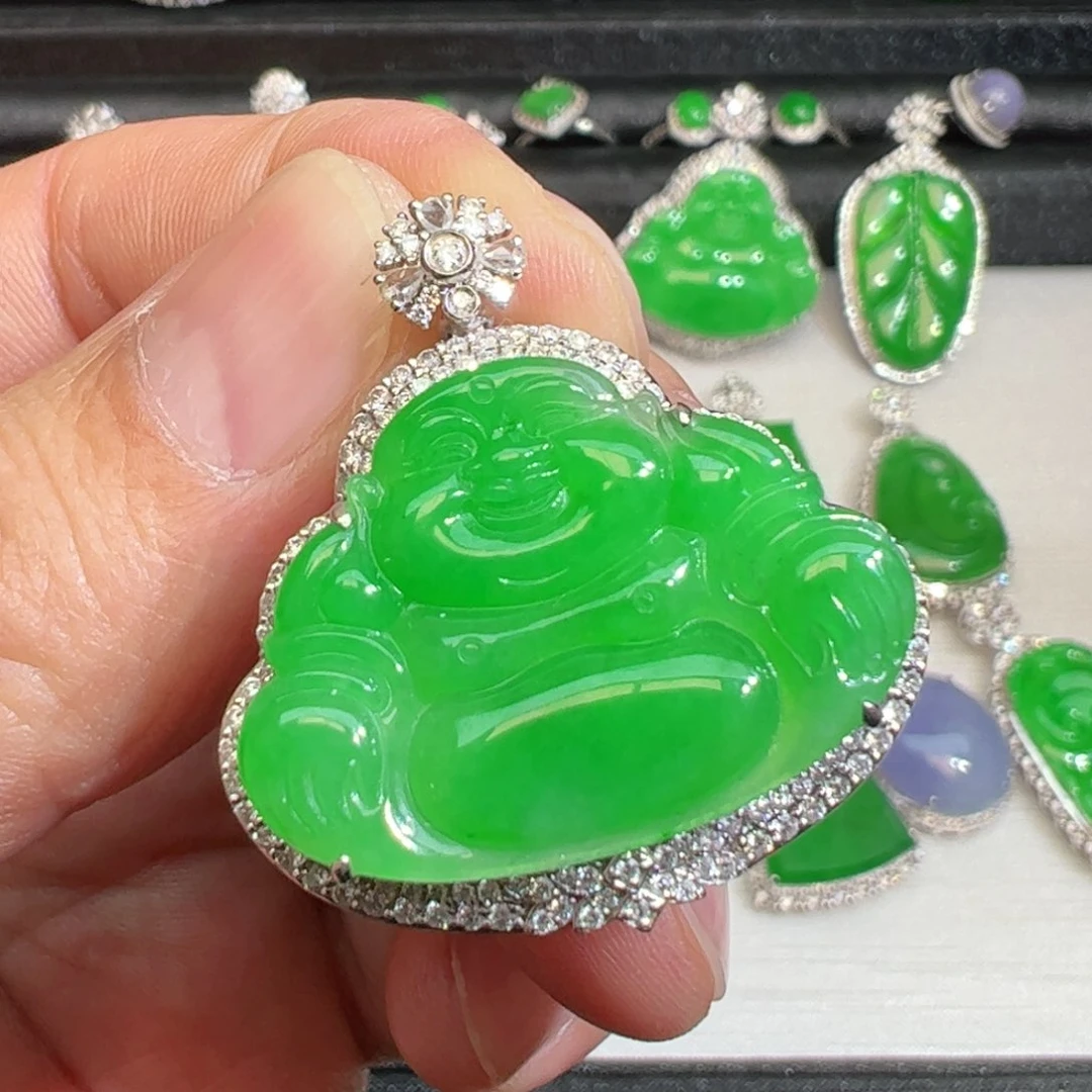 翡翠吊坠(不含链)18K金镶嵌@****馆