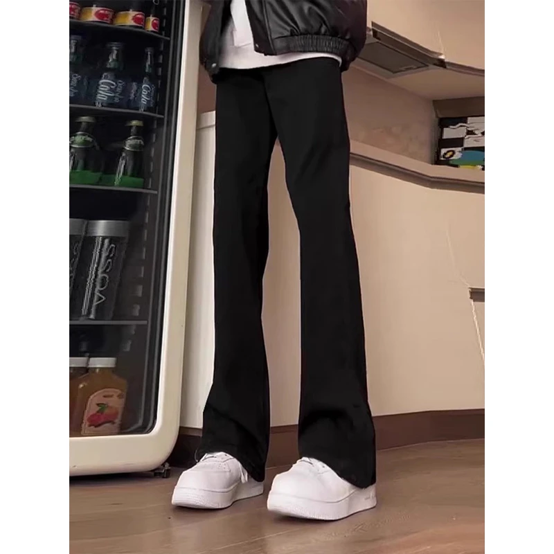 cleanfit黑色西裤垂坠感高级感秋冬加绒裤子男款修身直筒微喇长裤