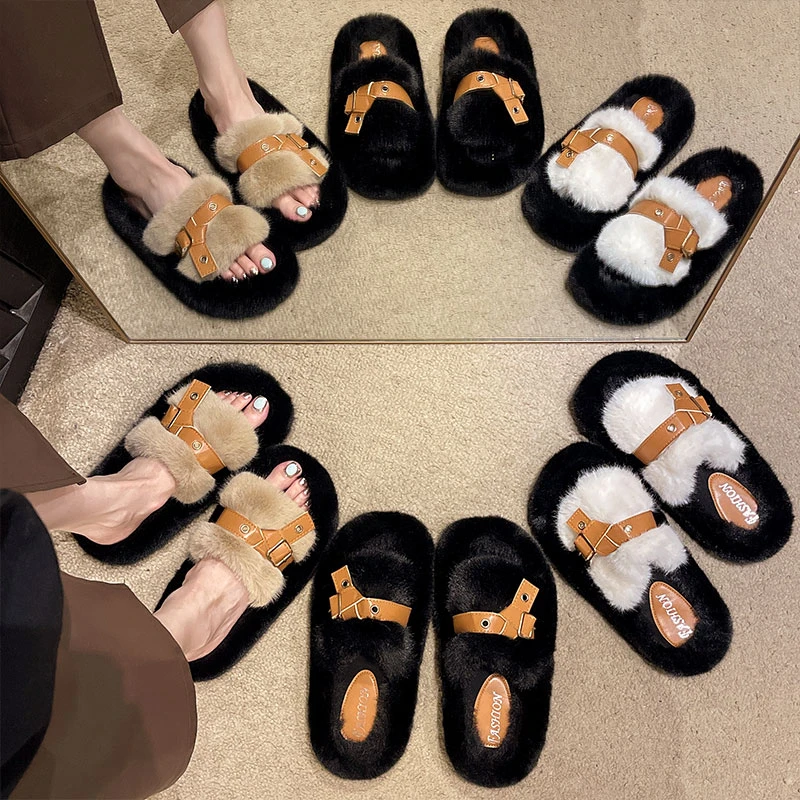 毛毛拖鞋女秋冬季2025新款外穿高级感法式小众厚底保暖毛绒棉拖女