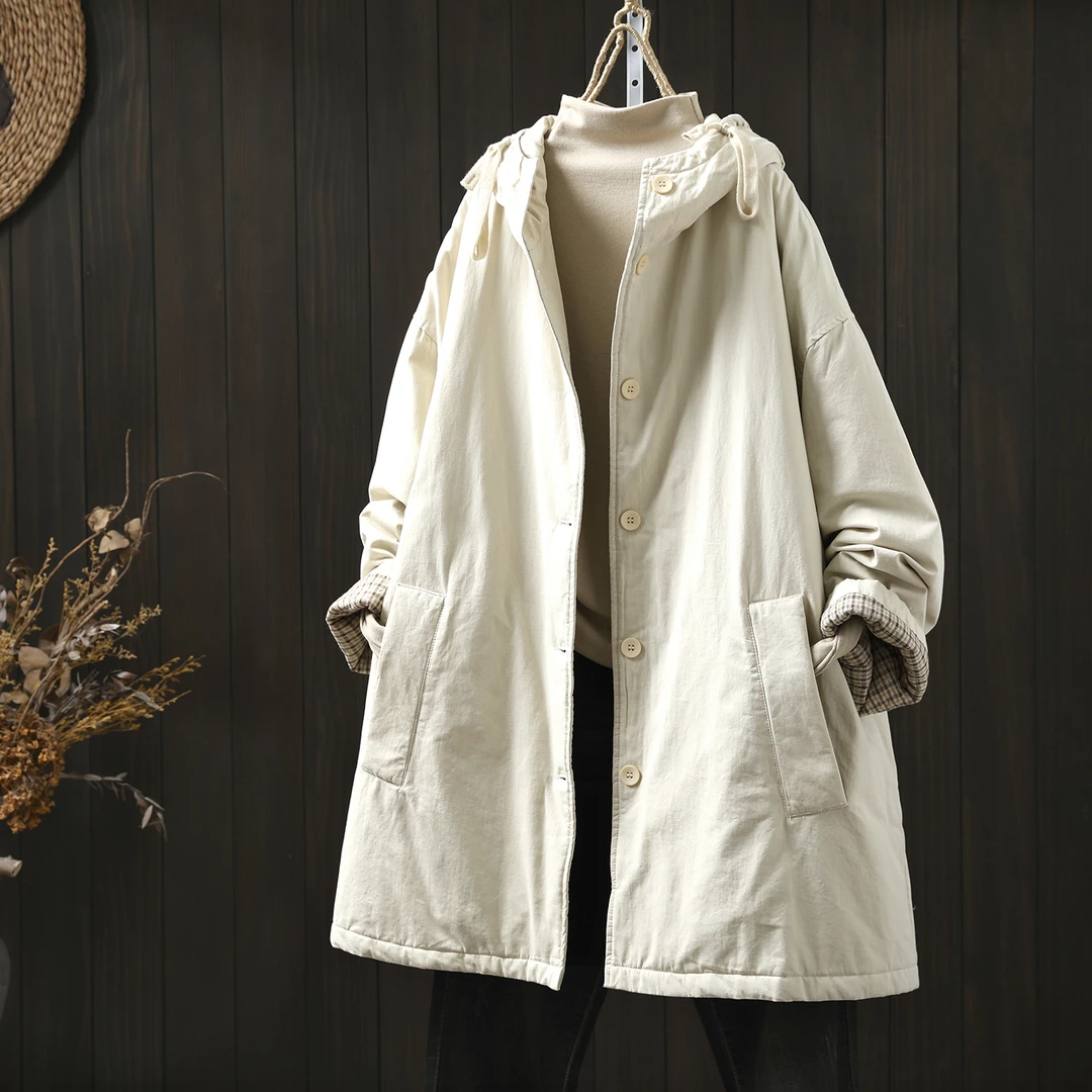 巨好看的夹棉外套女2025冬新连帽中长款洋气独特别致百搭棉衣棉服