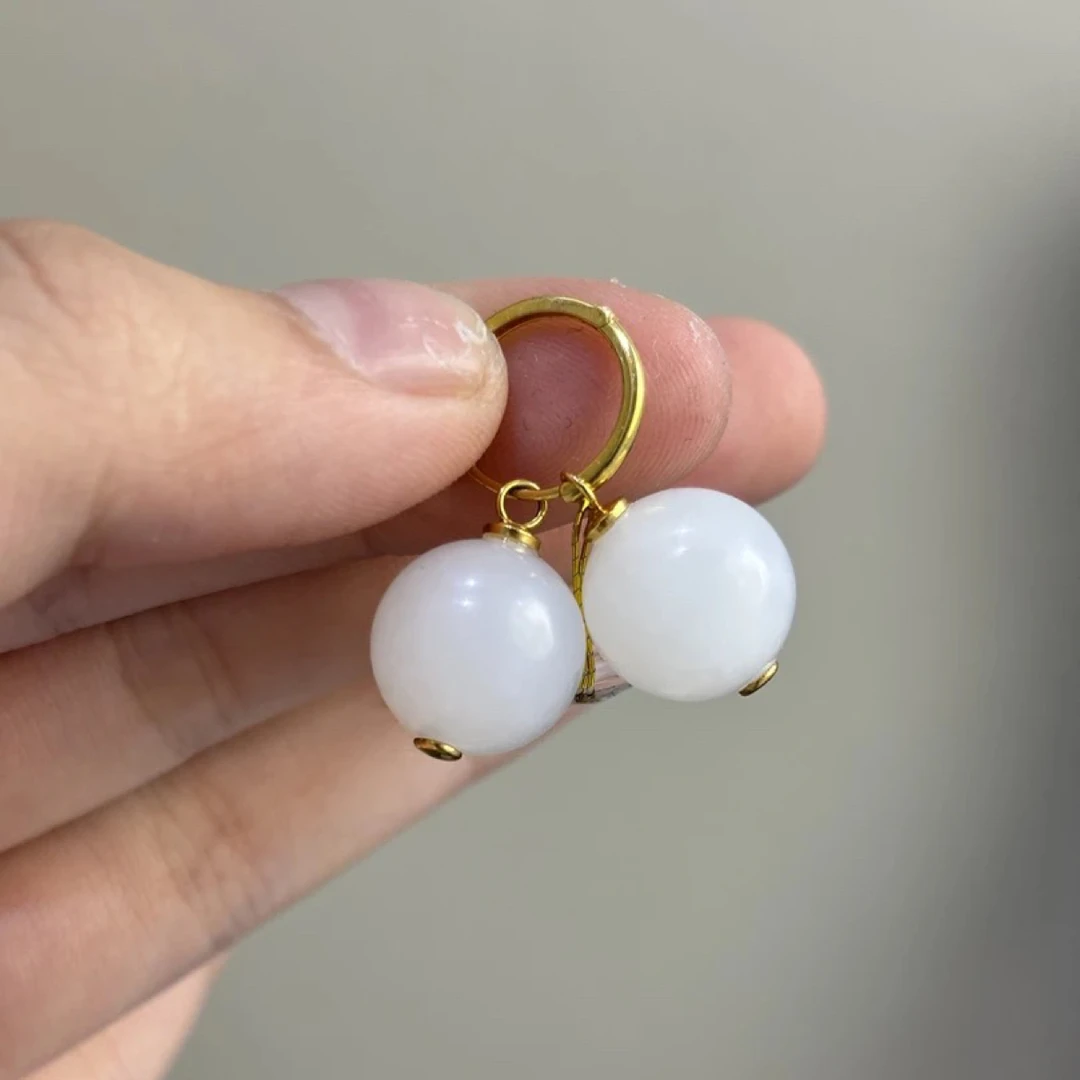 3174和田玉 18k金羊脂白玉耳饰