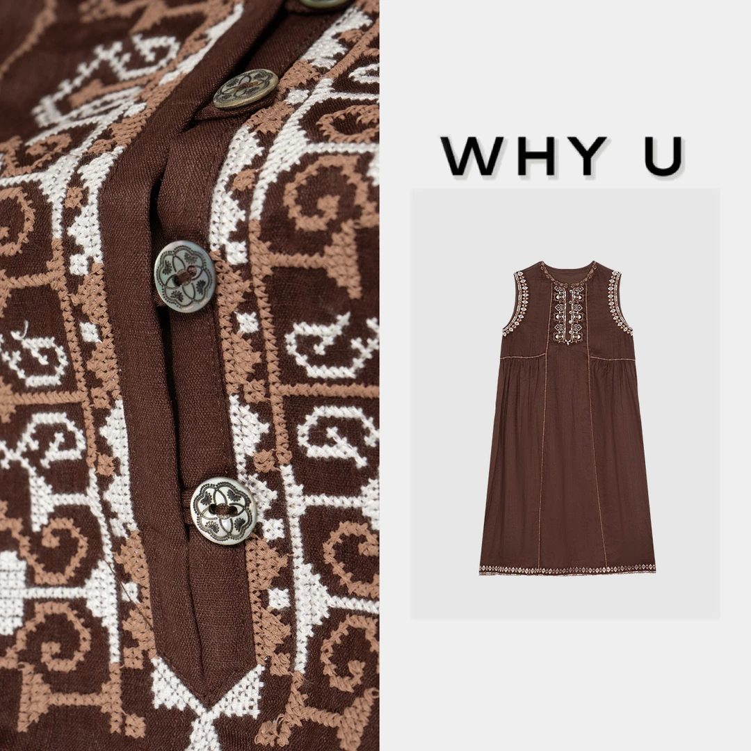 WHY U-25SS波西米亚风刺绣夏季新款宽松显瘦连衣裙【暗香】