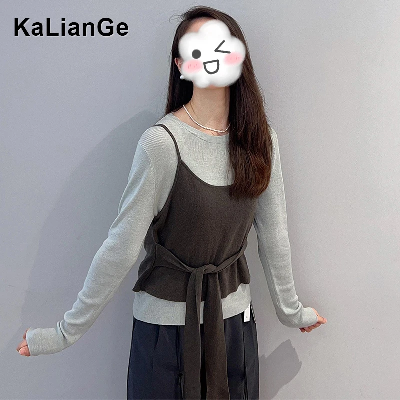 卡莲格/设计感绑带吊带长袖针织衫两件套女早秋季高级感气质上衣