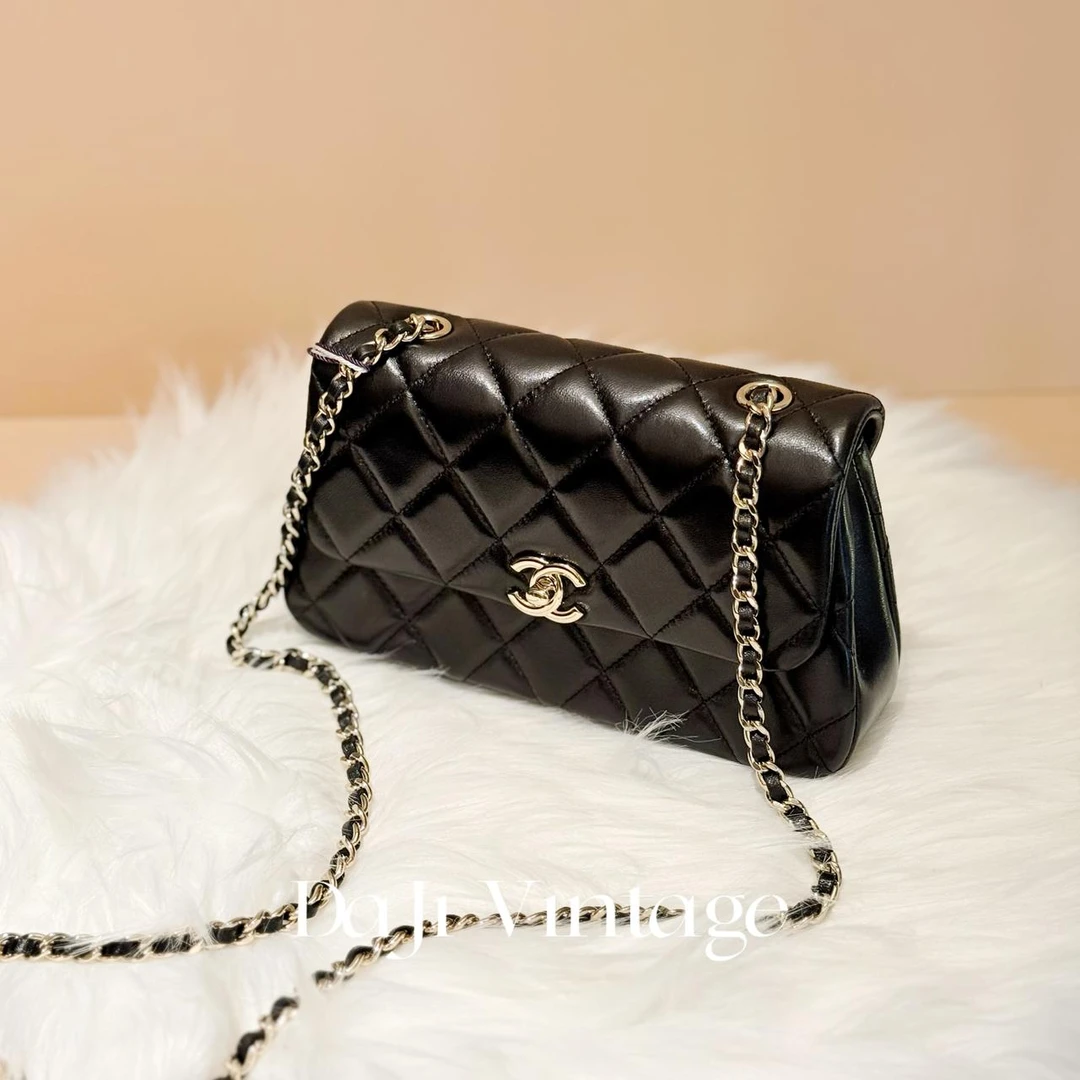 99新 Chanel/香奈儿 大吉中古/Chanel香奈儿25s黑金口盖斜挎包