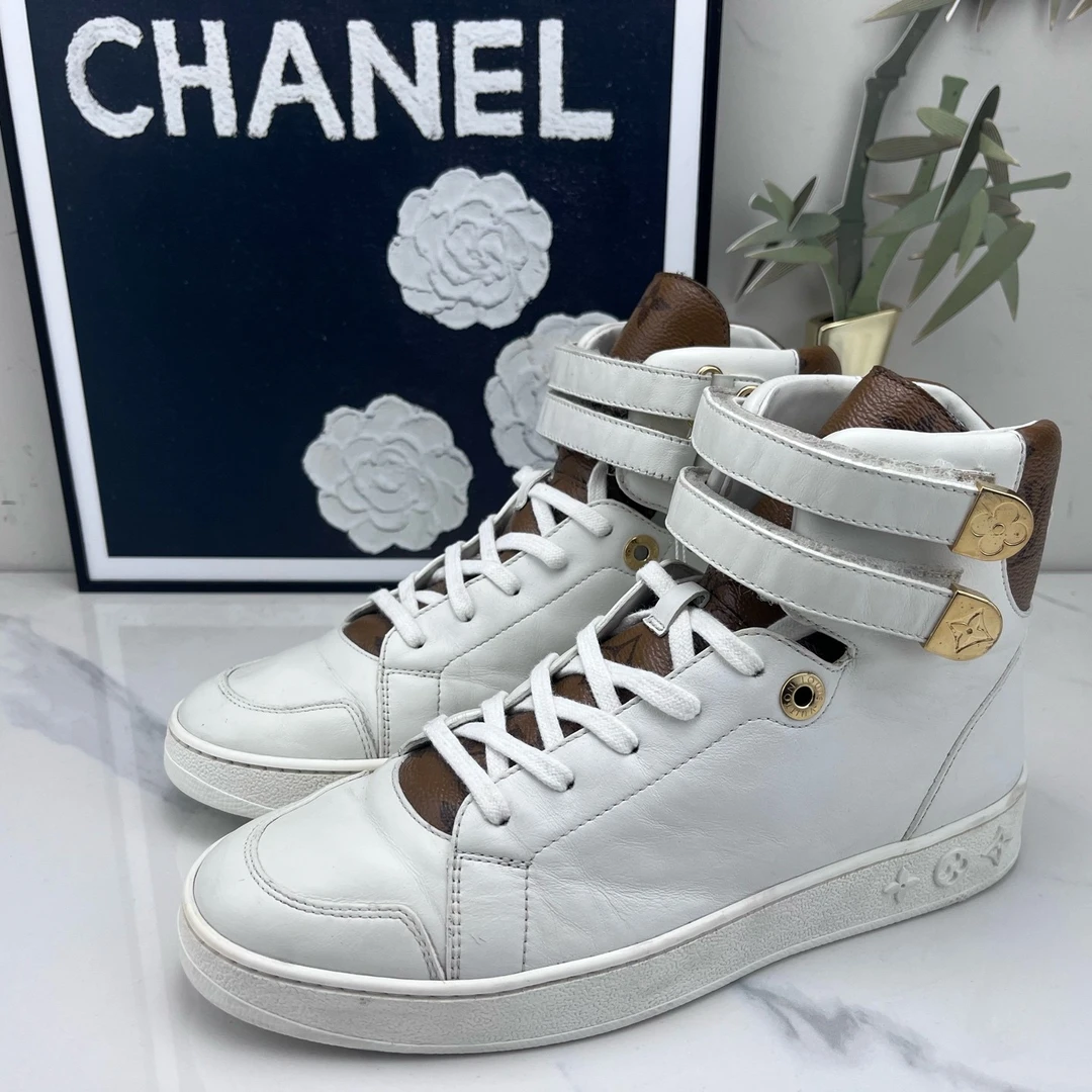 95新 LouisVuitton/路易威登 老花高帮板鞋 36.5码 /mg00211