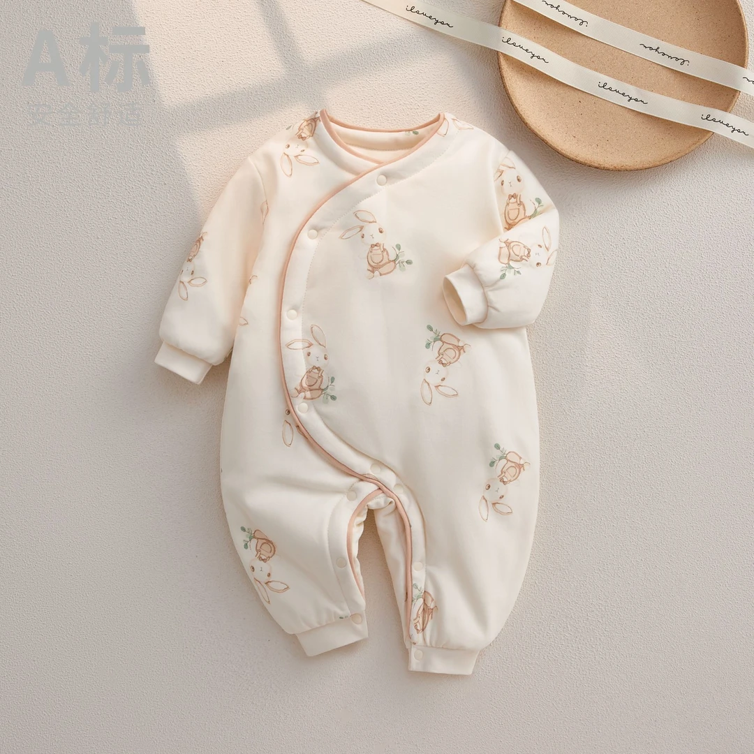 婴儿150g夹棉连体衣外出服新生儿秋冬爬爬服宝宝保暖哈衣冬季棉服