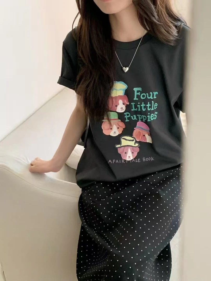 可爱厨师小狗短袖T恤三色夏季