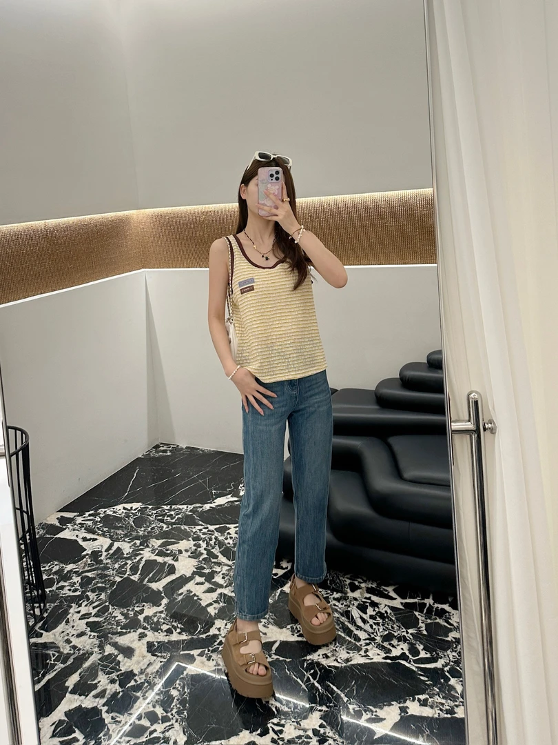 Hi TO Hi 设计师品牌 小众新款 咖边黄色上衣/背心