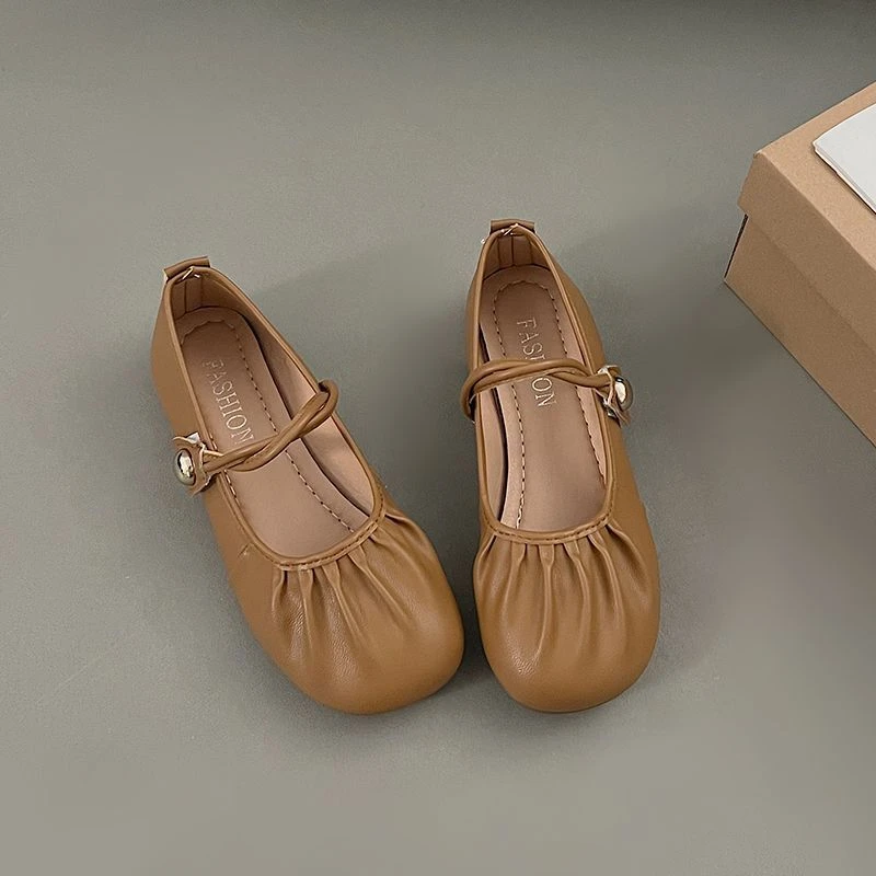 2025新款夏季百搭仙女单鞋法式温柔风玛丽珍女鞋平底褶皱芭蕾舞鞋